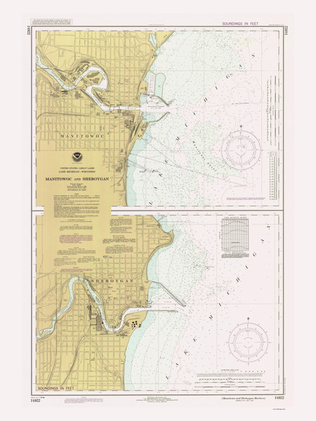 Manitowoc and Sheboygan 1988 Lake Michigan Harbor Chart Reprint Great Lakes 7 - 735