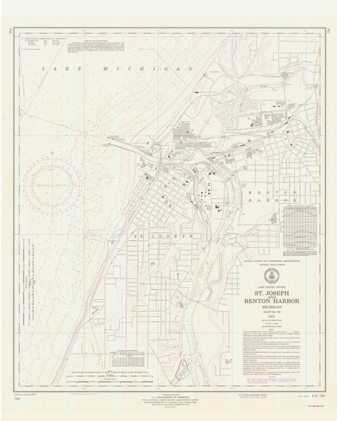 St Joseph and Benton Harbor 1972 Lake Michigan Harbor Chart Reprint Great Lakes 7 - 758
