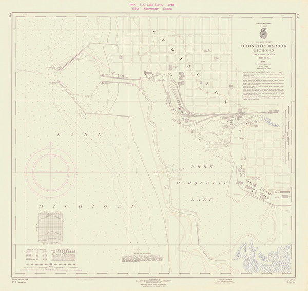 Ludington Harbor 1966 Lake Michigan Harbor Chart Reprint Great Lakes 7 - 774