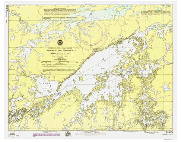 Saganaga Lake 1976 Minnesota-Ontario Border Lakes Nautical Chart Reprint Great Lakes 8 - 809