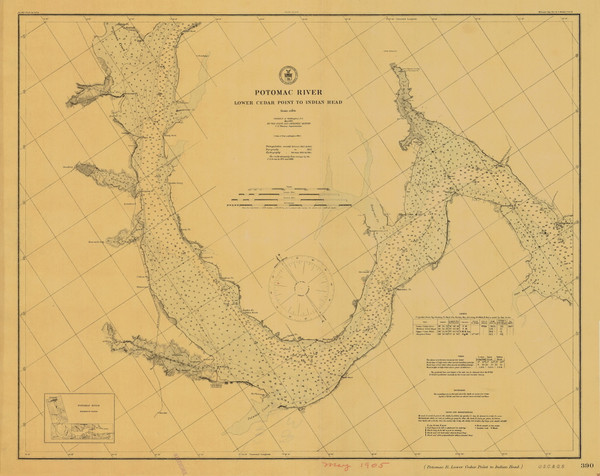 Potomac Point 3 from Lower Cedar Point to Indian Head 1905 - Old Map Nautical Chart AC Harbors 390 - Chesapeake Bay