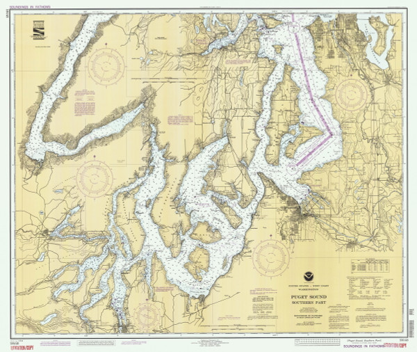 Puget Sound - Southern Part 1992 - Old Map Nautical Chart PC Harbors 6460 - Washington
