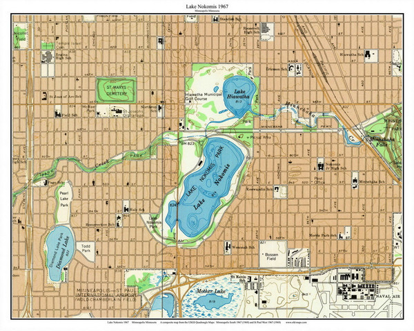 Lake Nokomis 1967 - Custom USGS Old Topo Map - Minnesota - Minneapolis Area