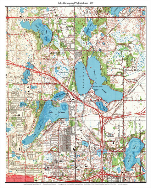 Lake Owasso and Vadnais Lake 1967 - Custom USGS Old Topo Map - Minnesota - Minneapolis Area