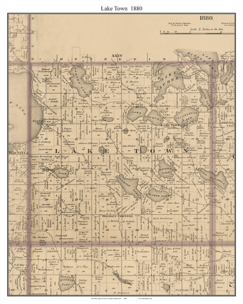 Lake Town, Carver Co. Minnesota 1880 Old Town Map Custom Print - Carver Co.