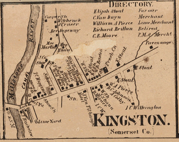 Kingston Village, New Jersey 1860 Old Town Map Custom Print - Somerset Co.