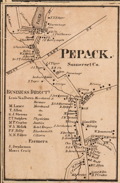 Pepack Village, New Jersey 1860 Old Town Map Custom Print - Somerset Co.