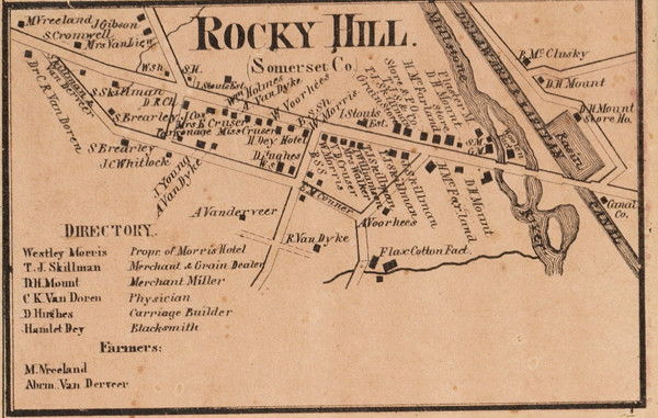 Rocky Hill Village, New Jersey 1860 Old Town Map Custom Print - Somerset Co.