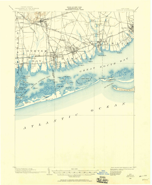 Babylon, New York 1901 (1958) USGS Old Topo Map 15x15 Quad
