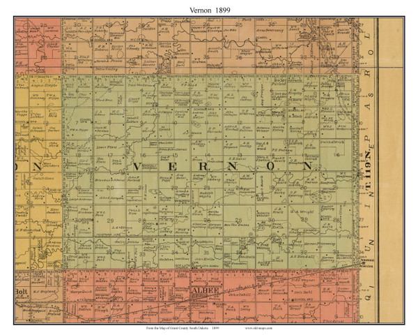 Vernon, South Dakota 1899 Old Town Map Custom Print - Grant Co.