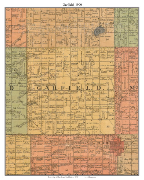 Garfield, South Dakota 1900 Old Town Map Custom Print - Clark Co.