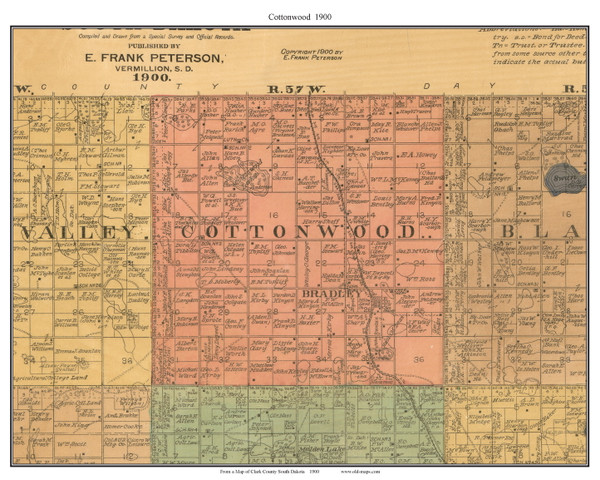 Cottonwood, South Dakota 1900 Old Town Map Custom Print - Clark Co.