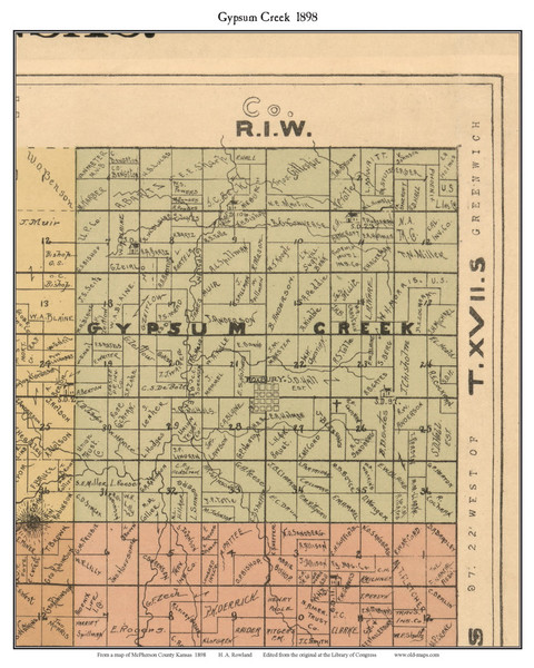 Gypsum Creek, Kansas 1898 Old Town Map Custom Print - McPherson Co