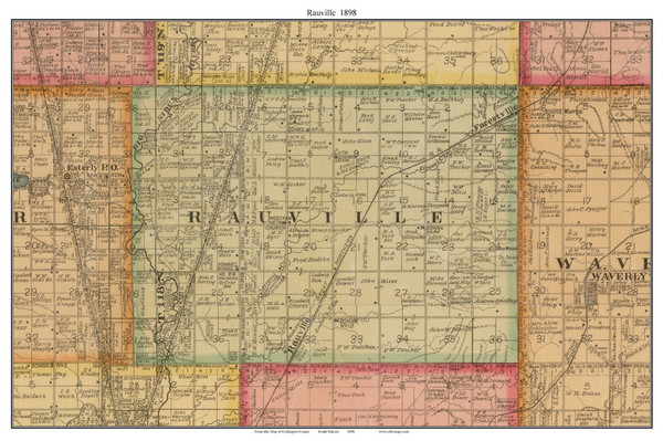 Rauville, South Dakota 1898 Old Town Map Custom Print - Codington Co.