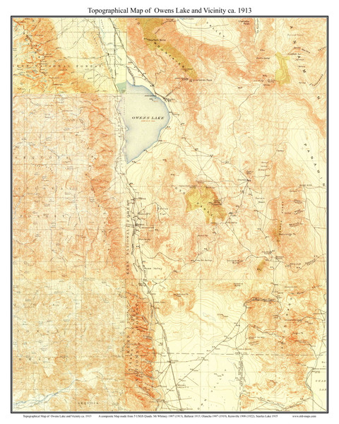 Owens Lake and Vicinity ca. 1913 - Custom USGS Old Topo Map - California Owens Lake and Vicinity ca. 1913 - Custom USGS Old Topo Map - California
