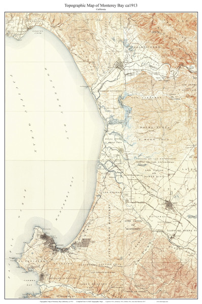 Monterey Bay 1913 - Custom USGS Old Topo Map - California Monterey Bay 1913 - Custom USGS Old Topo Map - California