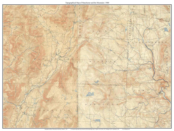 Manchester and Mountains 1900 - Custom USGS Old Topo Map - Vermont