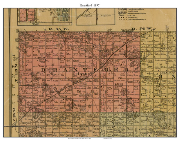 Brantford, South Dakota 1897 Old Town Map Custom Print - Hamlin Co.