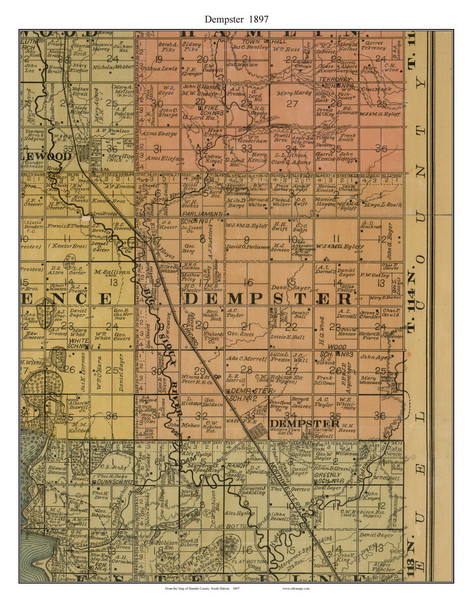 Dempster, South Dakota 1897 Old Town Map Custom Print - Hamlin Co.