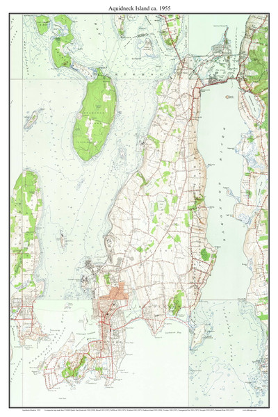 Aquidneck Island 1955 - Custom USGS Old Topo Map - Rhode Island