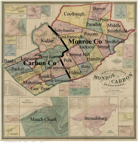 Towns on Source Map - Carbon Co., Pennsylvania 1860 - NOT FOR SALE - Monroe and Carbon Co. Towns on Source Map - Carbon Co., Pennsylvania 1860 - NOT FOR SALE - Monroe and Carbon Co.