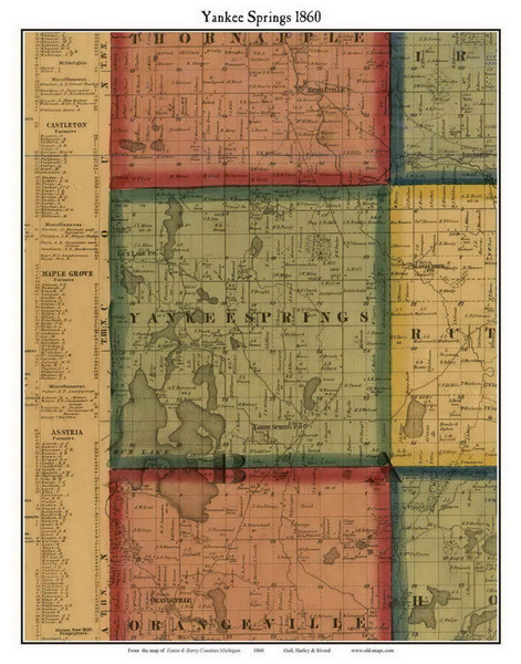 Yankee Springs, Michigan 1860 Old Town Map Custom Print - Eaton and Barry Co. Yankee Springs, Michigan 1860 Old Town Map Custom Print - Eaton and Barry Co.