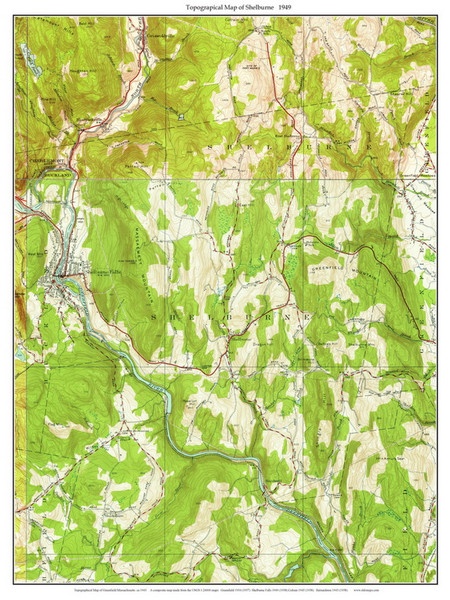 Shelburne 1949 - Custom USGS Old Topo Map - Massachusetts 7x7 Custom FRCO