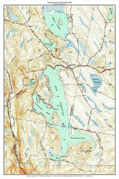 Otis Reservoir and Big Pond 1948 - Custom USGS Old Topo Map - Massachusetts 7x7 Custom - Lakes Not Quabbin Otis Reservoir and Big Pond 1948 - Custom USGS Old Topo Map - Massachusetts 7x7 Custom - Lakes Not Quabbin