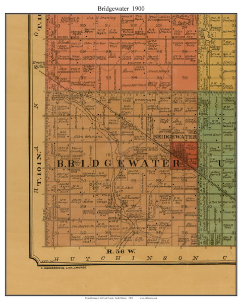 Bridgewater, South Dakota 1900 Old Town Map Custom Print - McCook Co.