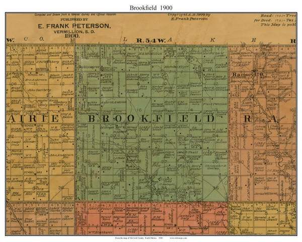 Brookfield, South Dakota 1900 Old Town Map Custom Print - McCook Co.