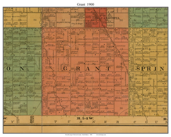 Grant, South Dakota 1900 Old Town Map Custom Print - McCook Co. Grant, South Dakota 1900 Old Town Map Custom Print - McCook Co.