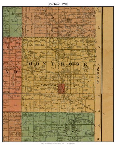 Montrose, South Dakota 1900 Old Town Map Custom Print - McCook Co.
