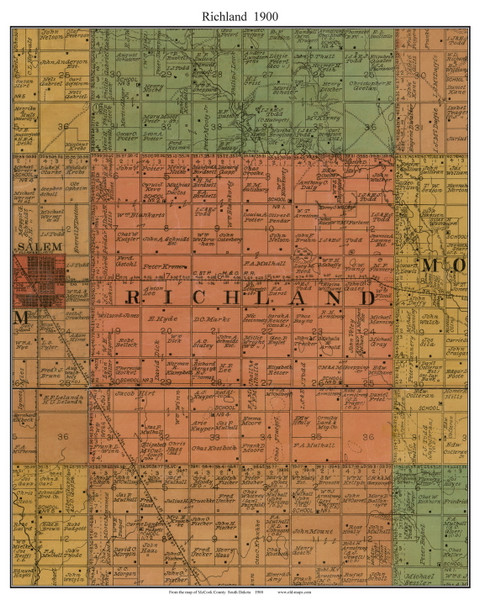 Richland, South Dakota 1900 Old Town Map Custom Print - McCook Co.