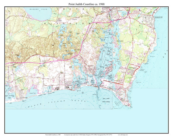 Point Judith Coastline 1988 - Custom USGS Old Topo Map - Rhode Island Point Judith Coastline 1988 - Custom USGS Old Topo Map - Rhode Island