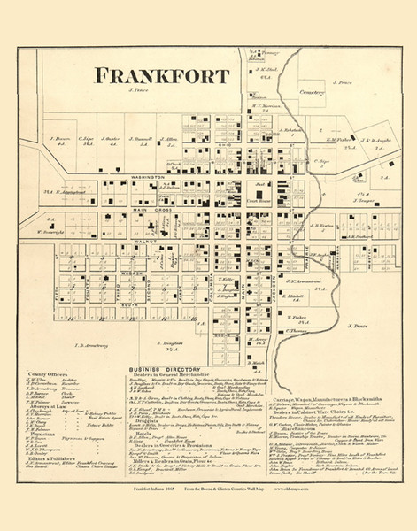 Frankfort Village,  Jackson, Indiana 1865 Old Town Map Custom Print - Boone & Clinton Co.