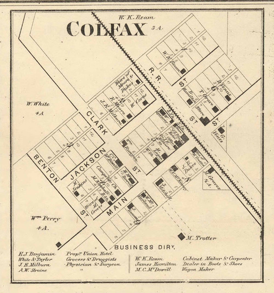 Colfax Village, Perry, Indiana 1865 Old Town Map Custom Print - Boone & Clinton Co.
