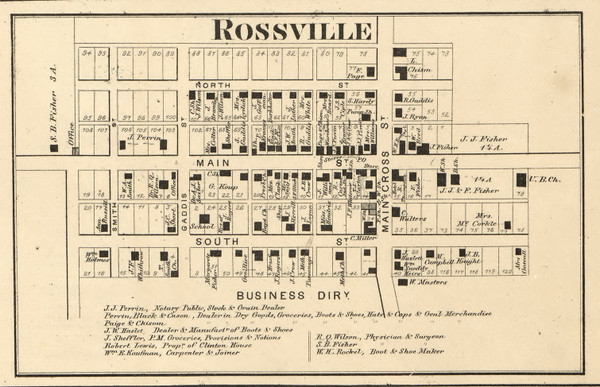 Rossville Village, Ross, Indiana 1865 Old Town Map Custom Print - Boone & Clinton Co.