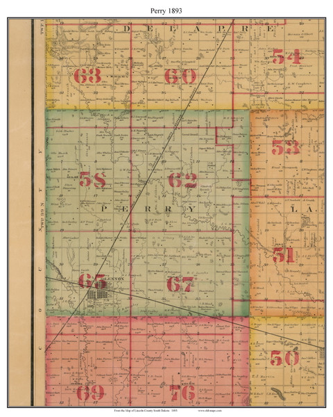 Perry, South Dakota 1893 Old Town Map Custom Print - Lincoln Co.