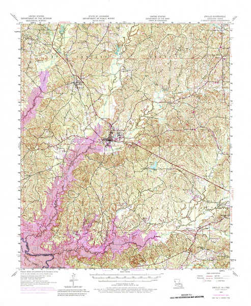 Zwolle, Louisiana 1957 (1983) USGS Old Topo Map Reprint 15x15 TX Quad 335149
