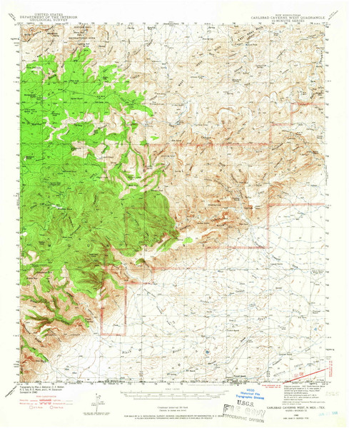Carlsbad Caverns West, New Mexico 1940 (1966) USGS Old Topo Map Reprint 15x15 TX Quad 190026