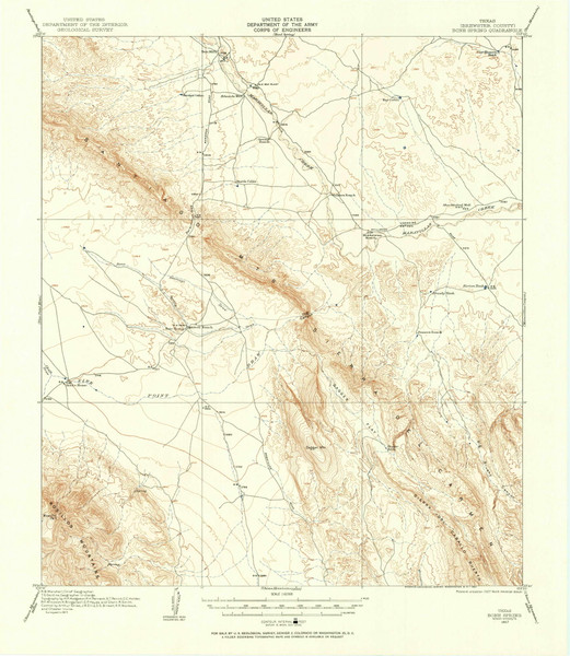 Bone Spring, Texas 1917 (1957) USGS Old Topo Map Reprint 15x15 TX Quad 106496