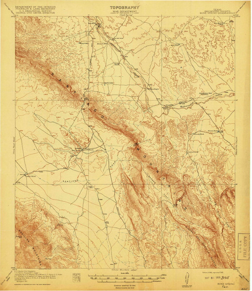 Bone Spring, Texas 1918 (1919) USGS Old Topo Map Reprint 15x15 TX Quad 123782