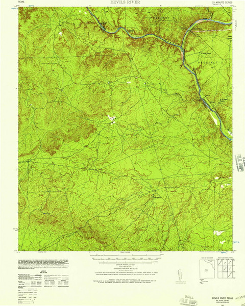 Devils River, Texas 1943 (1958) USGS Old Topo Map Reprint 15x15 TX Quad 109225