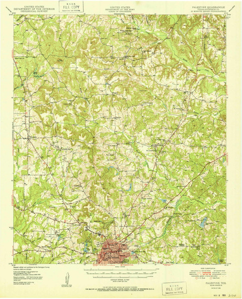 Palestine, Texas 1950 () USGS Old Topo Map Reprint 15x15 TX Quad 116184