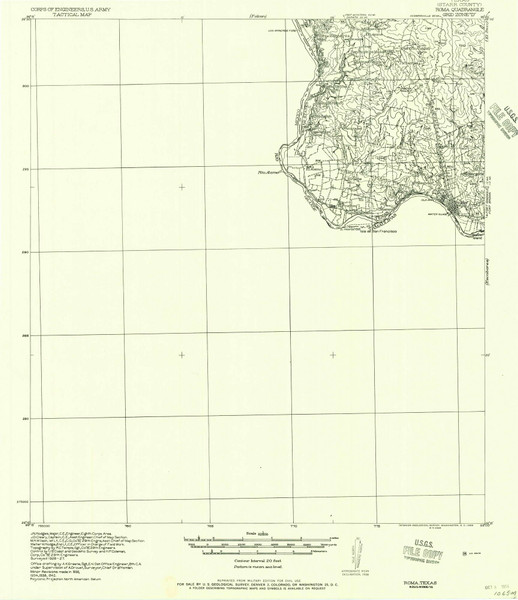 Roma, Texas 1956 () USGS Old Topo Map Reprint 15x15 TX Quad 116447