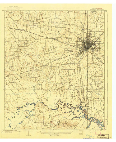 Texarkana, Texas 1909 (1942) USGS Old Topo Map Reprint 15x15 TX Quad 121847 Texarkana, Texas 1909 (1942) USGS Old Topo Map Reprint 15x15 TX Quad 121847