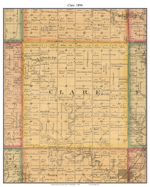 Clare, South Dakota 1896 Old Town Map Custom Print - Moody Co.