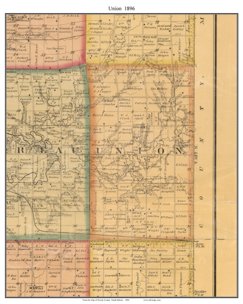 Union, South Dakota 1896 Old Town Map Custom Print - Moody Co.