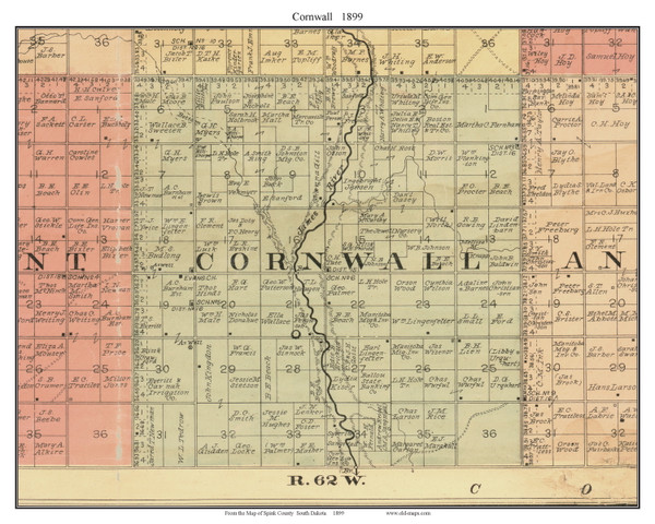 Cornwall, South Dakota 1899 Old Town Map Custom Print - Spink Co.