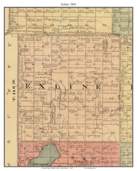 Exline, South Dakota 1899 Old Town Map Custom Print - Spink Co.